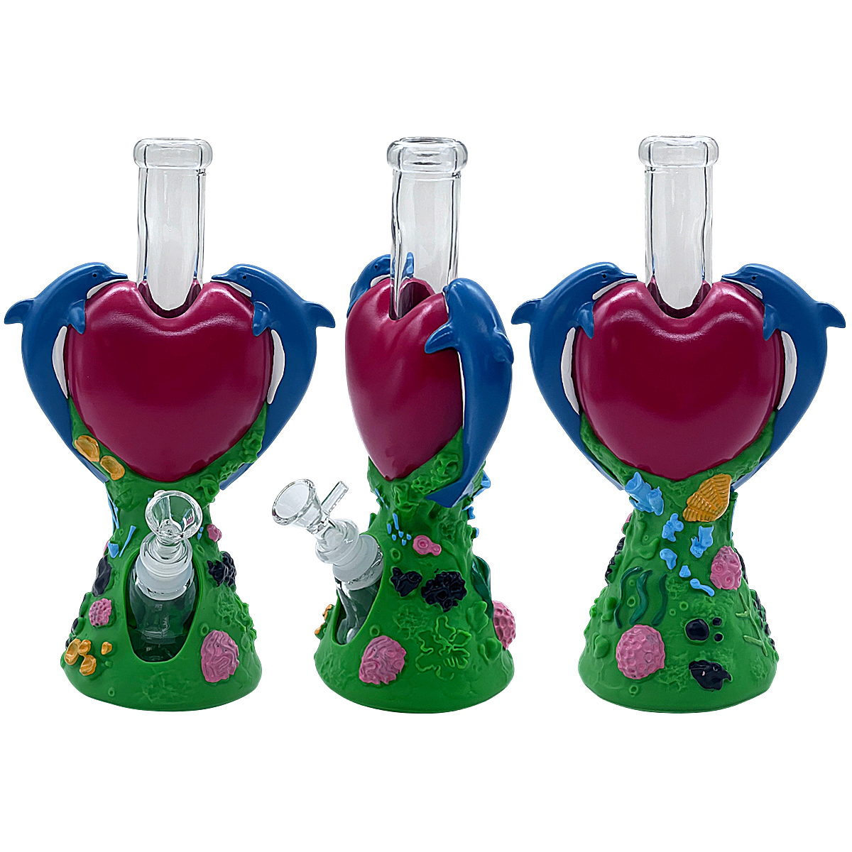 Dolphin Making Heart Silicone Waterpipe (H575) | 10.4 inches | Assorted Colors product image